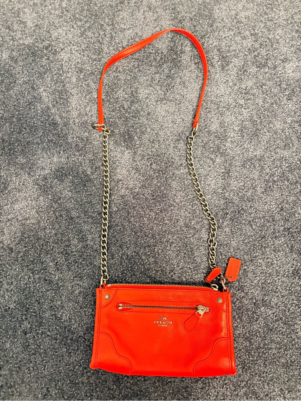 Coach Vibrant Orange Leather Crossbody with Chain Strap